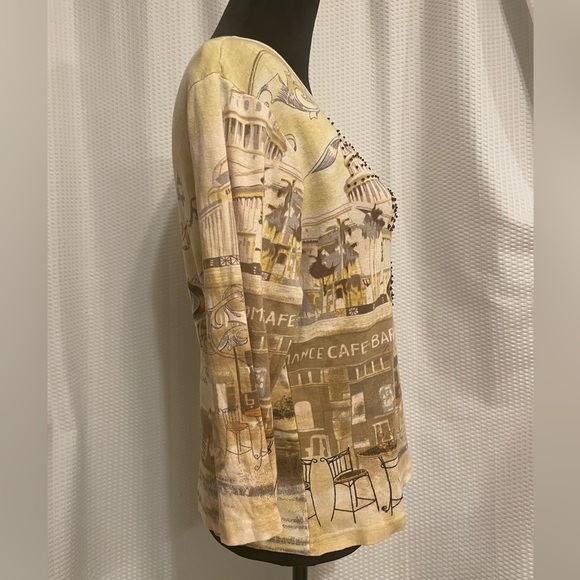 Raakhee multicolored graphic cafe 3/4 sleeve blouse size large - Picture 4 of 6